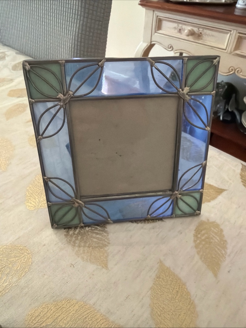 Stained Glass Blue & Green Photo Frame -5.5 inches square NWT